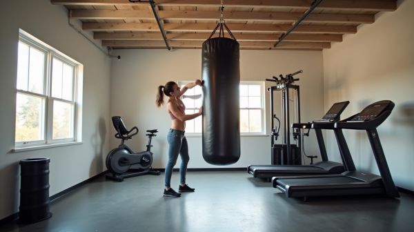 Garage transformé en salle : fixer un sac de frappe sans tout arracher